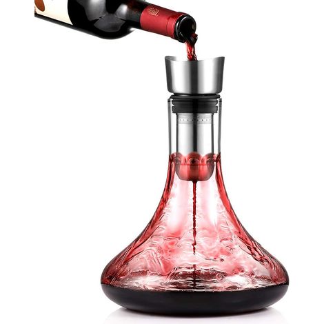 Carafe à décanter en verre avec aérateur intégré Aération et filtrage, Verser sans couler 1800ml / 63.3oz (Capacité) (1/5)