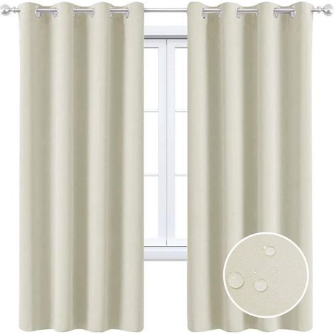 Rideaux d'extérieur occultants à 2 panneaux, imperméables, coupe-vent et thermiquement isolants, pour terrasse, porche, pergola, jardin, porte coulissante ou arbre. (Beige, 132 x 274 cm) (1/5)
