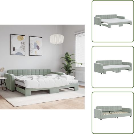 vidaXL Tagesbett Ausziehbar mit Matratzen Hellgrau 90x200 cm Samt (1/5)
