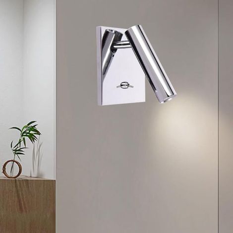 Modern, 90° rotating LED indoor wall light with switch, ideal for reading, bedroom or living room (4000k, silver) (1/4)