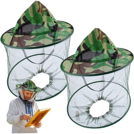 Cappello da apicoltore, 2 pezzi, tesa larga con rete antizanzare, berretto mimetico con rete antizanzare per la pesca, attrezzatura da apicoltura (1/4)