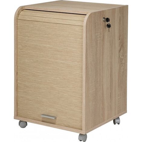 Caisson à rideau sur roulettes 2 tiroirs bois clair Orga 70cm (1/4)