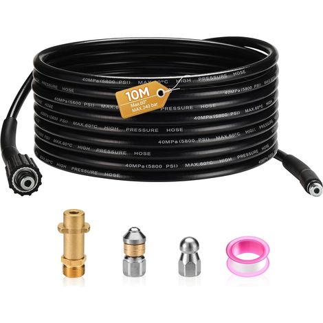 10M Tuyau Déboucheur Canalisation,  Tuyau de Nettoyage Haute Pression pour Nettoyeur Haute Pression Kärcher K2-K7 avec Adaptateur(400 Bar/5800 PSI), Nettoyage Facile des Tuyaux et Éviers Obstrués