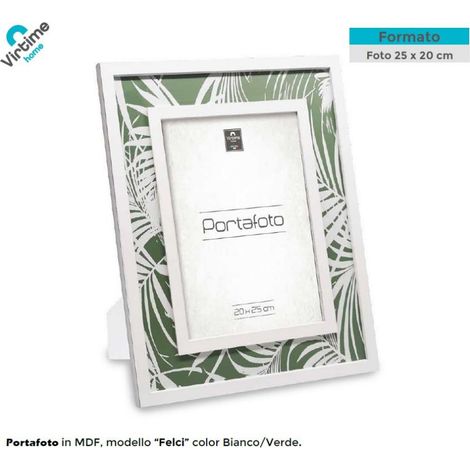Cornice Portafoto in Legno MDF da Appoggio Bianco e Verde Felci 20 x 25 cm (1/3)
