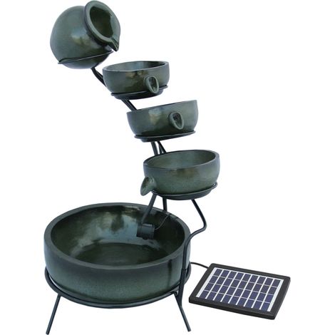 Monster-Shop – Fontaine de jardin en résine verte solaire – 4 niveaux – Batterie de 6h sans soleil – Câble d'alimentation 7m – Décoration extérieure