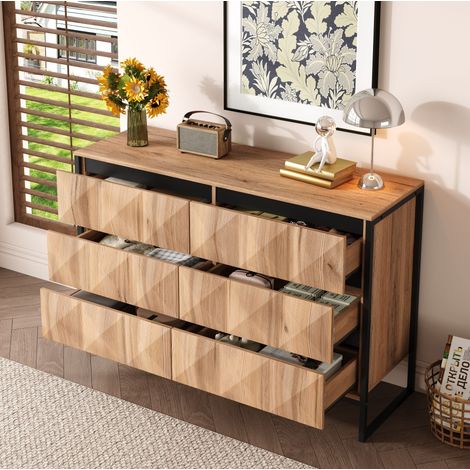 Aparador cómoda 6 cajones madera y negro 120 cm OKMYHOME (1/5)