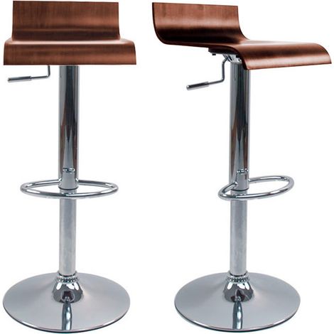 Design-Barhocker dunkles Holz mit Walnuss-Finish und verchromtes Metall (2er-Set) SURF V2 (1/5)