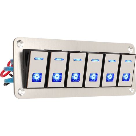 Panneau à 6 interrupteurs à bascule 12 V/24 V, étanche, à LED bleue, pré-câblé, marche/arrêt, pour voiture, bateau, camion, UTV (1/5)