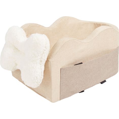 Mophorn Console Hundeautositz, idealer Mittelkonsolen-Sitzerhöhungssitz für kleine Hunde, mit Clip-On-Leine, verstellbaren Gurten, hält bis zu 8 Pfund, hellbraun