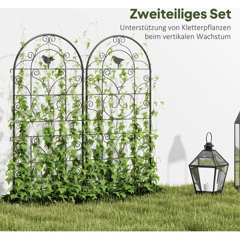 Lot de 2 grilles en acier galvanisé anti-rouille, motif oiseau, pour plantes grimpantes, 50 x 120 cm, couleur noire