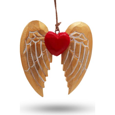 Ala y corazón de ángel de Navidad dorados - detalle blanco