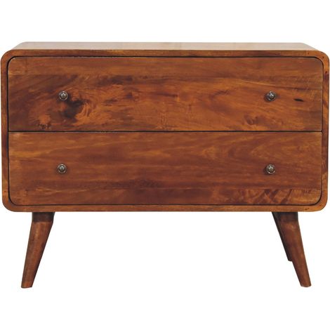 AMXCNOY Solid Wood 2 Drawer Curved Chestnut Chest,Brown