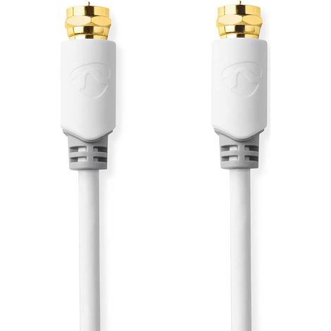 Cable de antena y satélite  F Macho  F Macho  Chapado en oro  75 ohmios  Protección monocasco  3,00 metros  Redondo  PVC  Blanco  Cartón con ventana
