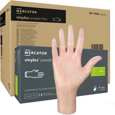 Gants en vinyle transparents Mercator Vinylex sans poudre, taille S, boîte de 100 gants (10 paquets). (1/5)