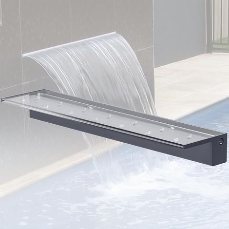 Fontaine De Piscine, Cascade Bassin Exterieur en Acrylique 90cm De Long, Lame D’Eau Largeur 20cm, Cascade Piscine Hors Sol avec Accessoires pour La Décoration D'étang, Patio,Jardin (1/5)