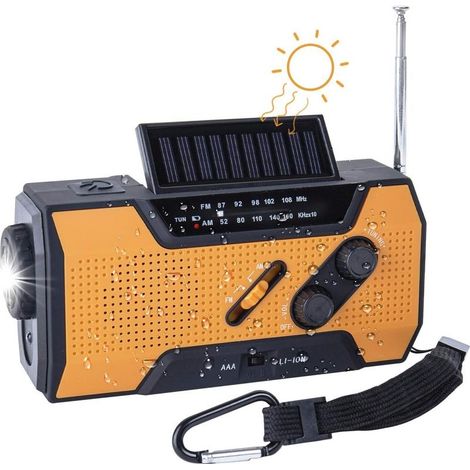 （Orange）FM AM Hand Crank Emergency Radio, Solar Portable Multifunction Outdoor Novelty Radio with 2000mAh as Power Bank/4 LED Reading Light/LED Flashlight/SOS Alarm (1/5)