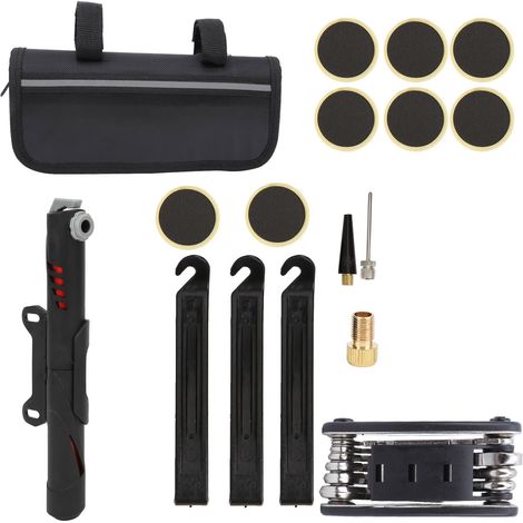 Kit De Réparation Vélo - Pompe À Vélo Mini 120 Psi - Compatible Valve Presta Et Schrader - 16 Outils Intégrés - 483 G (1/5)