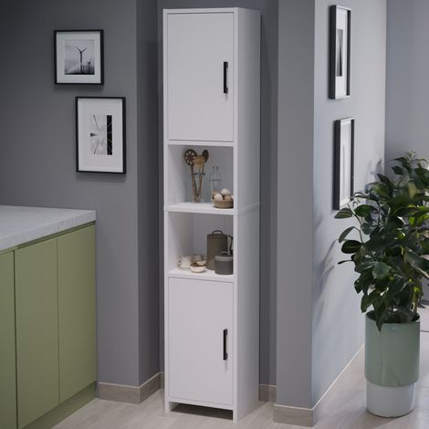Mobile a Colonna Rautrina a 2 Ante e Scomparti Aperti 180 x 35 x 30 cm - Bianco [en.casa]