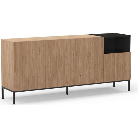 Mueble aparador 4 puertas 1hueco md-Roque acabado roble sepet/negro, 180cm(ancho) 80cm(alto) 42cm(largo) (1/4)