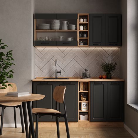 Cuisine R-Line, Anthracite Campagne/Chêne doré, 160cm , PT Anthracite, Vicco