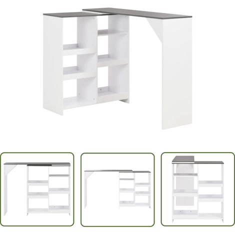 The Living Store Bartisch mit Beweglichem Regal Weiß 138x39x110 cm - Esstisch - Bartisch - Wohnzimmertisch - Hochstuhltisch - Holzwerkstofftisch (1/5)
