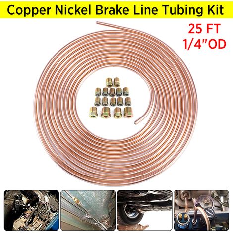 25ft Copper Nickel Brake Pipe Hose Line Tube Roll 1/4'' OD Fittings Tubing Kit (1/5)