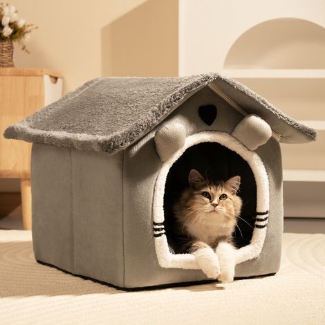 Grande niche d'intérieur pour chien ou chat, lit-grotte chaud et lavable, antidérapant, taille S (1/4)