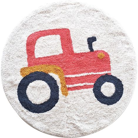 Tapis enfant Tracteur rond en coton tufté 80x80cm (1/4)