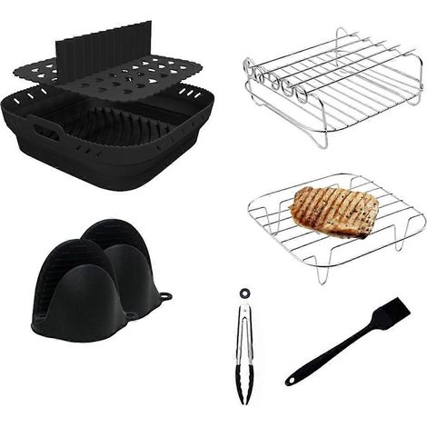 Ensemble de paniers et plateaux en silicone noir pour friteuse à air chaud (1/5)