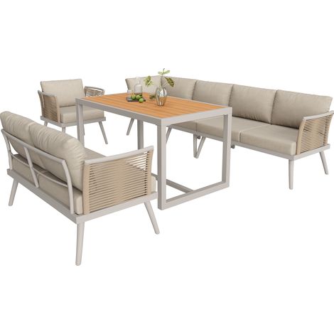 7-Sitzer Gartenmöbel aus Eisen mit Tisch, 2 Sofas, 2 Sesseln und festen dicken Kissen, Beige (1/5)