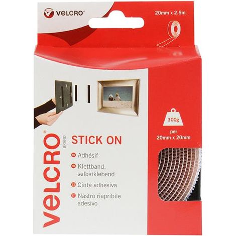 VELCRO Brand VEL-EC60214 Stick On Tape 20mm x 2.5m White VEL60214