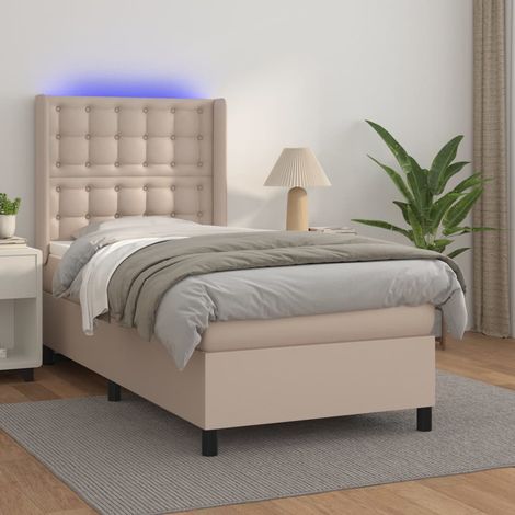 Cama box spring colchón LED cuero sintético capuchino 90x200 cm vidaXL (1/5)