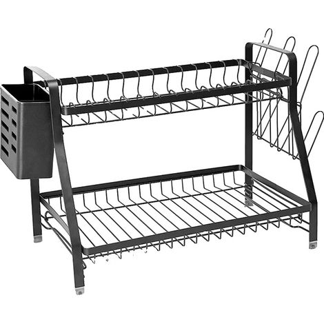 Escurridor de platos, almacenamiento multifuncional, diseño de hierro resistente, negro. (1/2)
