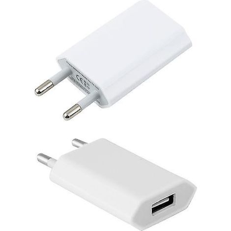 Lot de 2 chargeurs muraux 1A compatibles iPhone et Android, certifiés CE, blancs