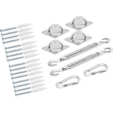 DETEX® Sun Sail Fixing Kit, Heavy Duty Hardware Triangle Rectangle Square Chrome Plated Steel - 40 Pcs (1/5)