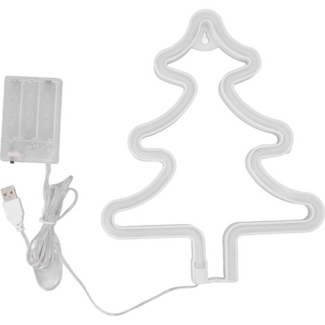 Enseigne lumineuse néon de Noël en forme de sapin, lampe USB décorative pour bureau ou mur. (1/5)