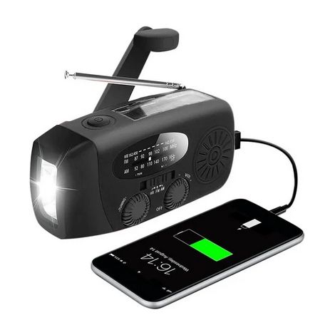Filiyano – lampe torche et batterie – Radio à manivelle noire avec cellules solaires, lampe torche et batterie externe 2000 MAH. Radio de survie noire (1/5)