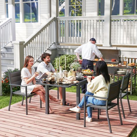 Salon de jardin en aluminium et textilène table extensible 4 chaises empilables 4 personnes gris