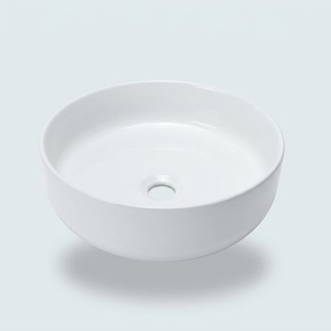 Lavabo cerámico Croma Round blanco brillo sobre encimera 39 x 39 x 12 cm de Aqua