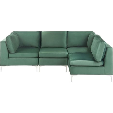 Divano Angolare Modulare Sinistro Velluto Verde 4 Posti Gambe Metallo Evja