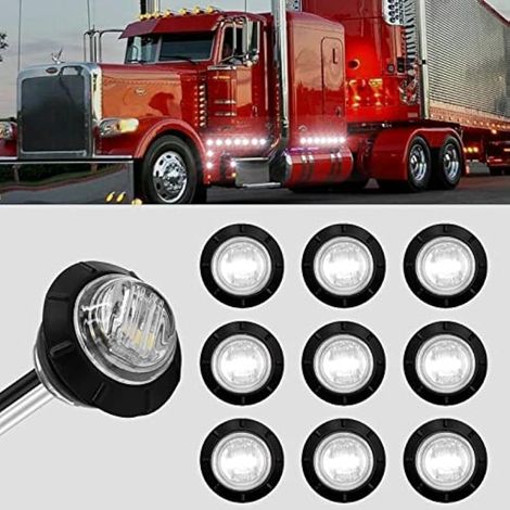 Biqing 10PCS Feu de Position Latéral Blanc,3/4" Rond Feux De Dégagement 12V 24V LED latérales Feux de Gabarit Avant Feux Arrière Lampes Indicateur de Position avec œillet en Caoutchouc (1/5)