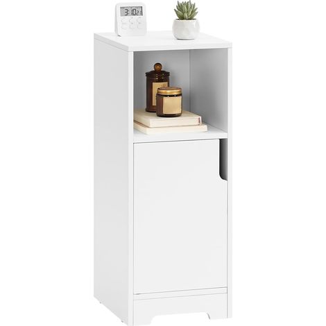Table de Chevet Étroite avec 1 Compartiment Ouvert, Table d’Appoint avec 1 Porte, Petite Table de Canapé, Table de Café, pour Petits Espaces, Chambre, Salon, Bureau, Blanc EWT198BZ01 (1/5)