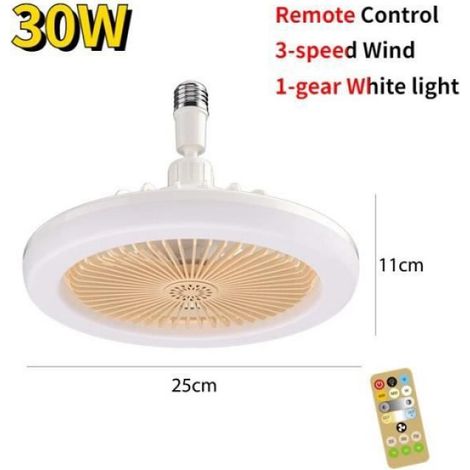 Ventilateur De Plafond - Lumière LED - E27 - 48 W Ou 60 W - Télécommande - 3 Vitesses - Dimmable - Pour Intérieur - Diamètre 30 Cm - 1 Pièce