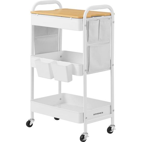 Chariot de rangement multi-usage 30,6 x 44,3 x 74,2 cm 3 niveaux 10 kg par étage design moderne en acier blanc (1/2)
