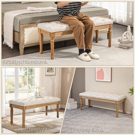 Banquette capitonnée rétro 120x41x48 cm blanc cassé (1/4)