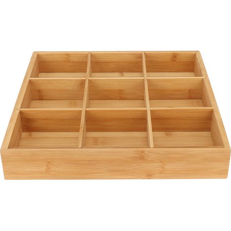 Plateau de service pour apéritifs, planche en bambou, sans colorant, sûr, écologique, récipient de service compartimenté pour fruits secs, 9 compartiments (1/5)
