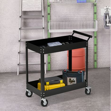 Carrello da officina a 2 ripiani, fino a 150 kg, acciaio, nero HAVRYA (1/5)