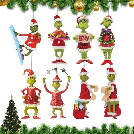 Decorazione natalizia Grin-ch, ornamento Grin-ch da 8 pezzi, decorazione per albero di Natale 2D, per casa, feste, festività