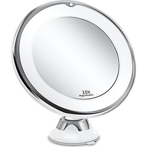 JSSEVN - 10x Magnifying LED Lighted Mirror with Strong Suction Cup, Battery Operated - Makeup Mirror with Dimmable Natural Light for Bathrooms (White) (1/5)