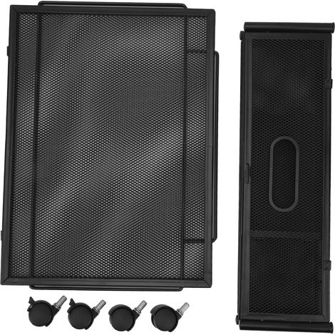 Tiroirs de rangement sous lit en métal avec roulettes, motif grille, extensibles et amovibles, pour chaussures, vêtements ou jouets, noir. (1/5)